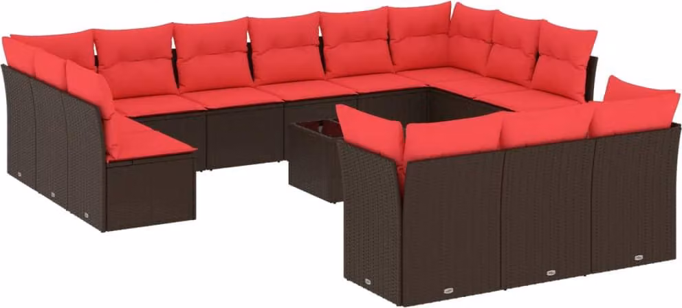 Set Divani da Giardino 14 pz con Cuscini Marrone in Polyrattan