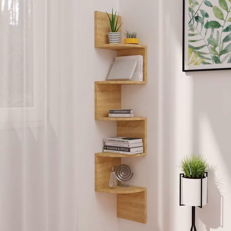Scaffale Angolare da Parete vidaXL in Legno e MDF, Colore Marrone, L/P/H: 19 x 19 x 123 cm