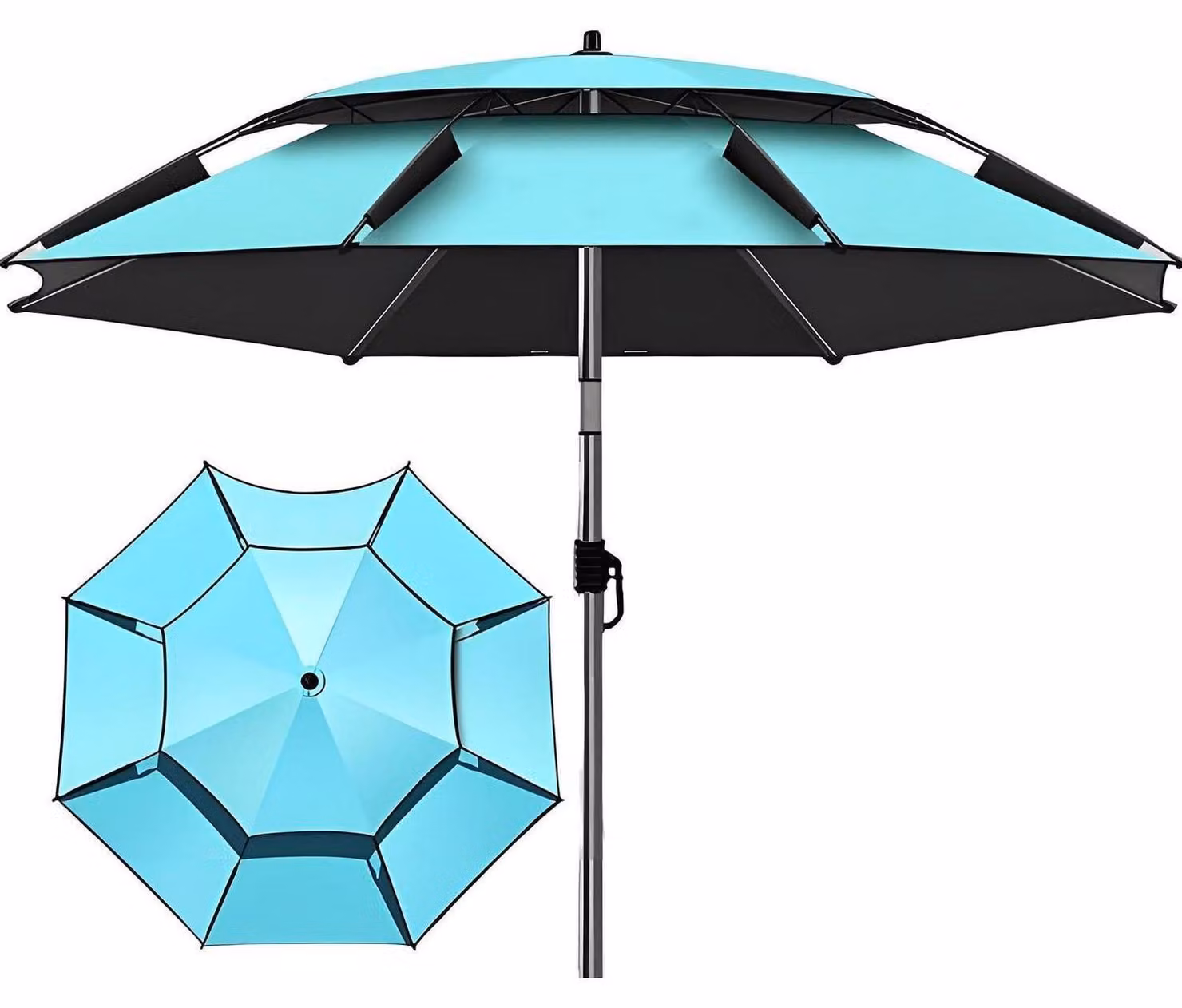 Ombrellone da spiaggia, 260 cm, blu, con regolazione a 360°, protezione UV 50+, completo di gancio per sabbia e borsa per il trasporto