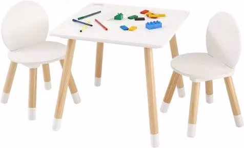 Set Tavolo e 2 Sedie per Bambini VEVOR in Legno e MDF Bianco per Cameretta e Sala Giochi, L/P/H: 50 x 50 x 43,7 cm e 28,2 x 28,2 x 48 cm