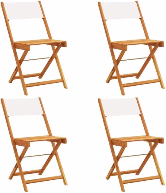 Set di 4 sedie da giardino pieghevoli in legno di acacia oliato e tessuto bianco per esterno