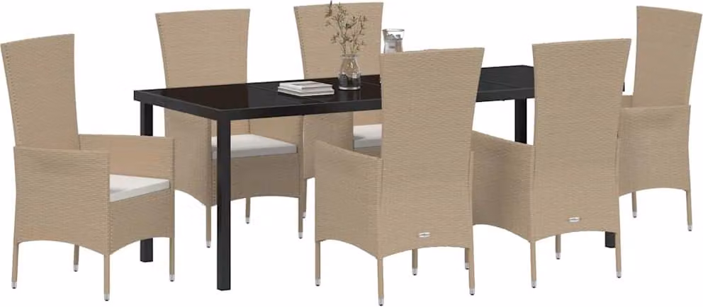 vidaXL Set da pranzo da giardino, 7 pezzi, beige, rattan sintetico