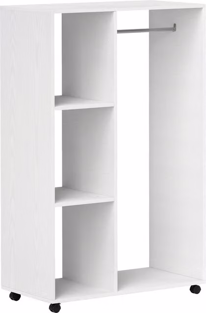 Armadio appendiabiti su ruote HOMCOM con barra appendiabiti e ripiani, Bianco, L: 80 cm, P: 40 cm, H: 128 cm