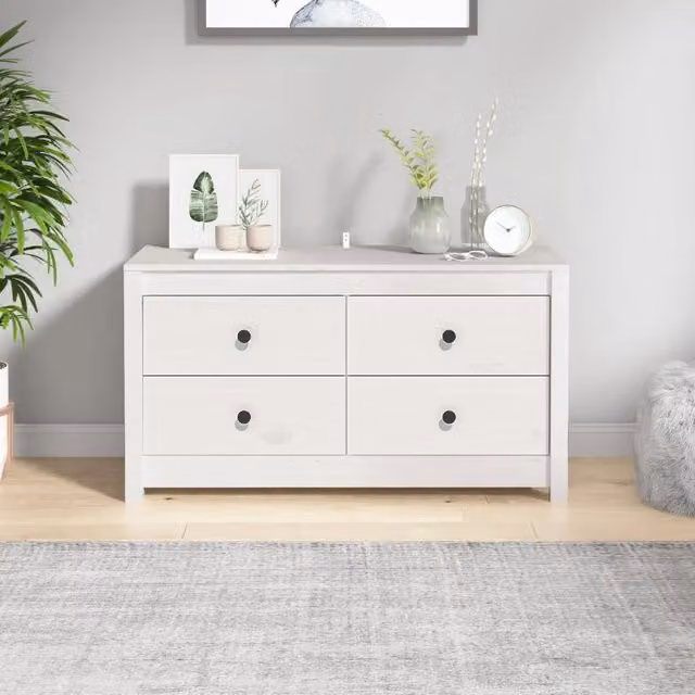 Armadietto a muro vidaXL in legno di pino bianco con cassetti e ante, stile rustico, L: 100 cm, P: 40 cm, H: 54 cm