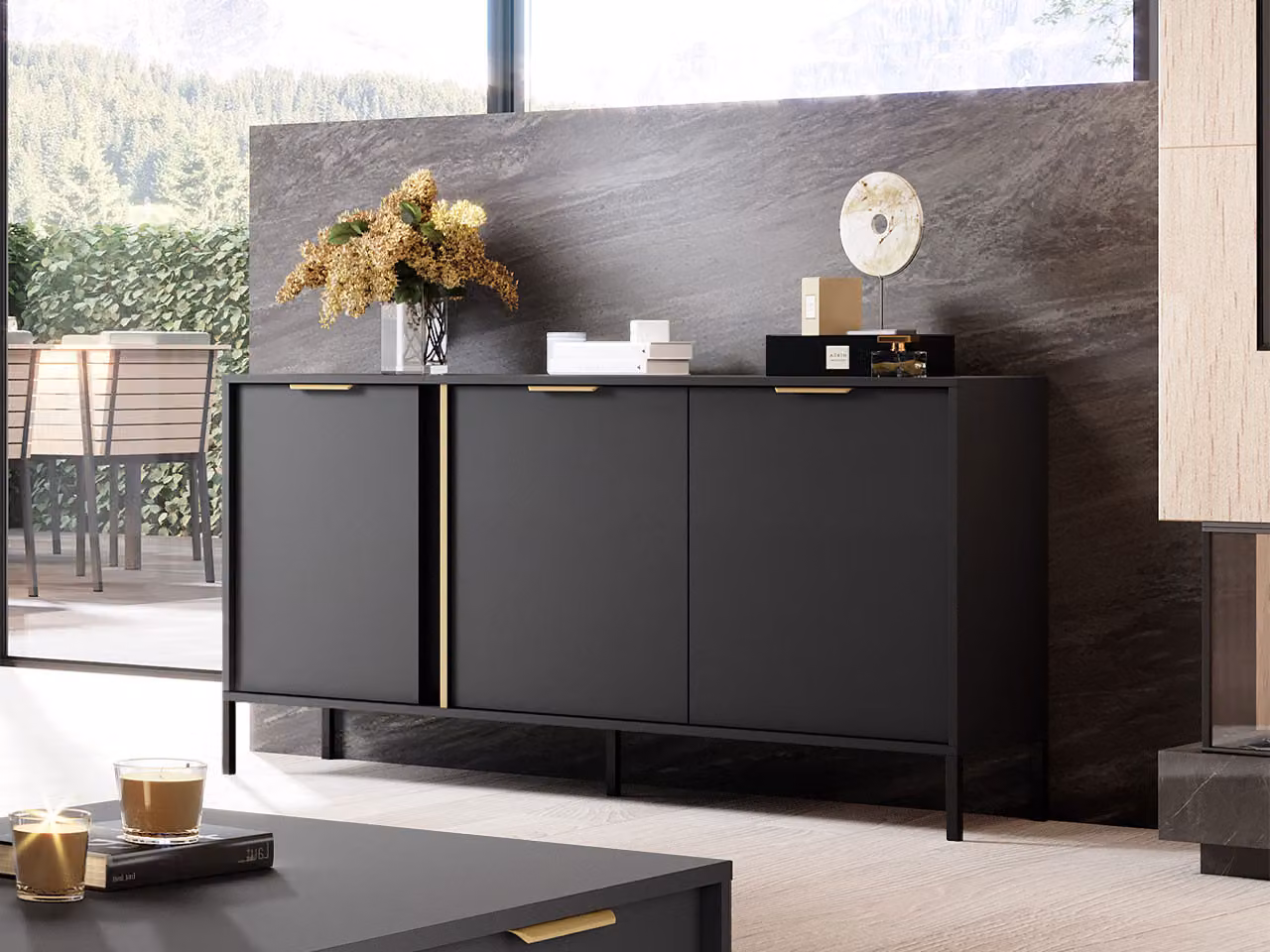 Cassettiera NUCOR 1 con ante - antracite / oro