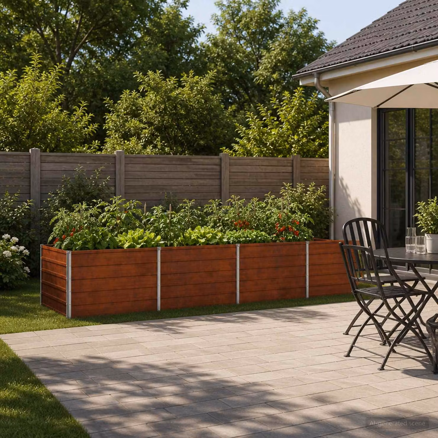 Letto rialzato da giardino vidaXL in metallo Corten colore marrone L: 320 cm, P: 80 cm, H: 55 cm