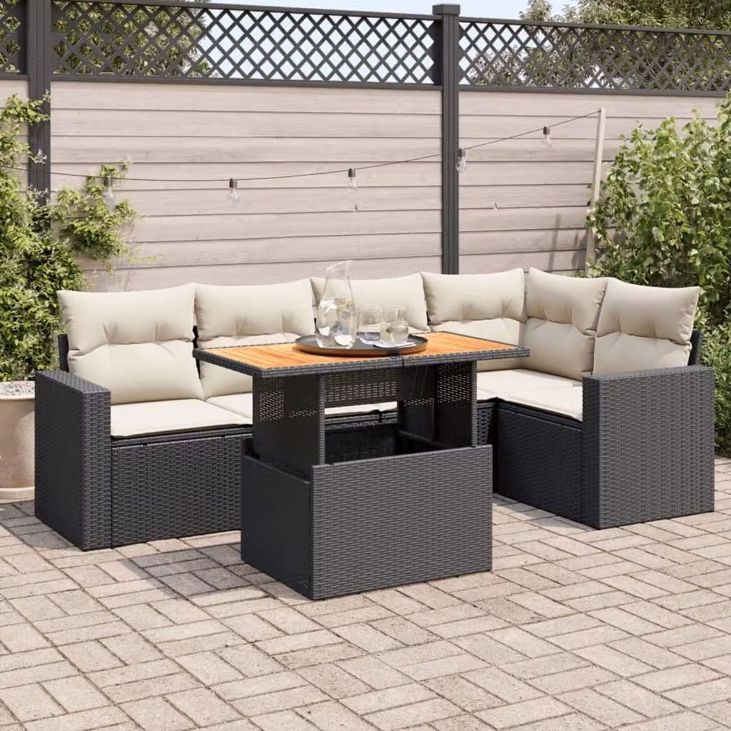 Maison Exclusive - Set da giardino 6 pezzi con cuscini in polyrattan nero