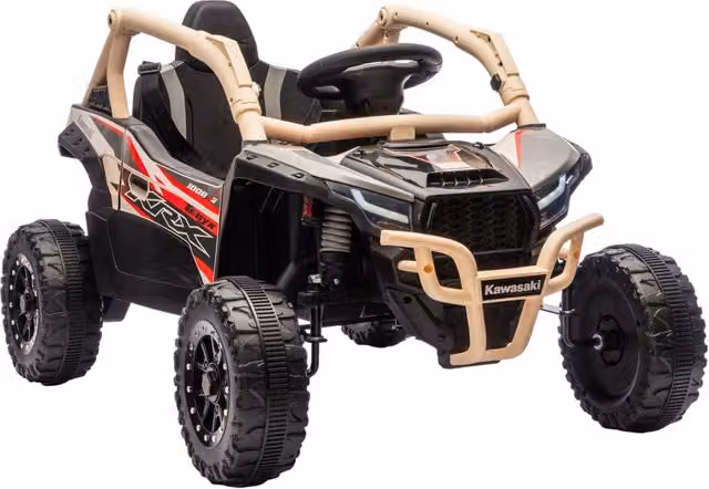 Macchina Elettrica Kawasaki per Bambini 12V con Doppio Motore, Telecomando e Musica, Giallo e Nero – 1