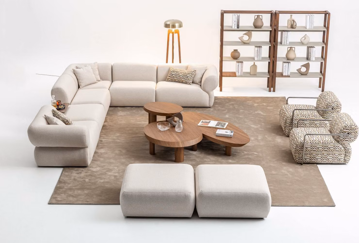 Italienische Stil Möbel Ecksofa Eckcouch Wohnlandschaft Eckgarnitur 5tlg.