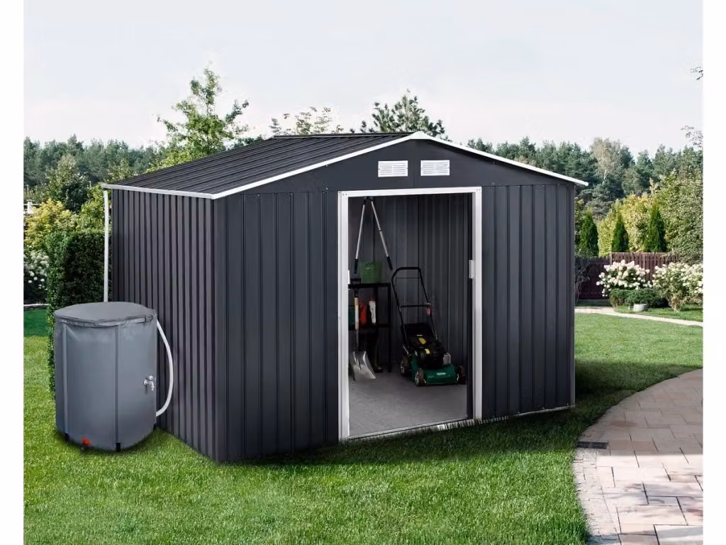 Capanno da giardino in metallo Vegas HABITAT ET JARDIN grigio antracite con grondaia e serbatoio per il recupero dell'acqua 7,06 m² – 2