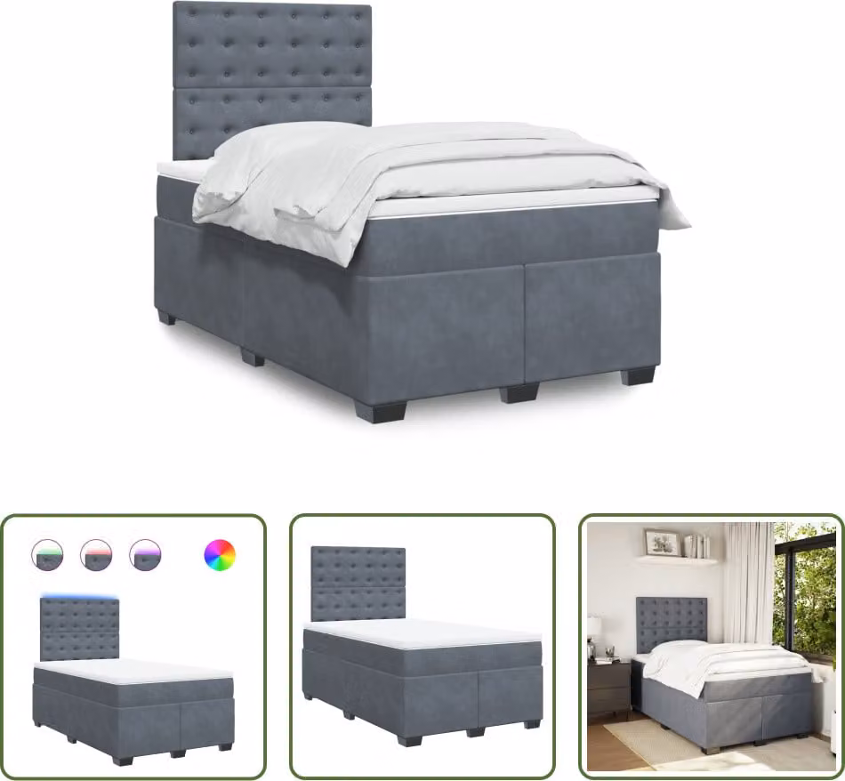 The Living Store Letto a molle con materasso grigio scuro 120x190 cm in velluto