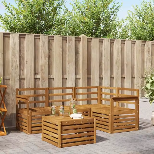 Set di divani da esterno 5 pz Naturale Poliestere 3374754