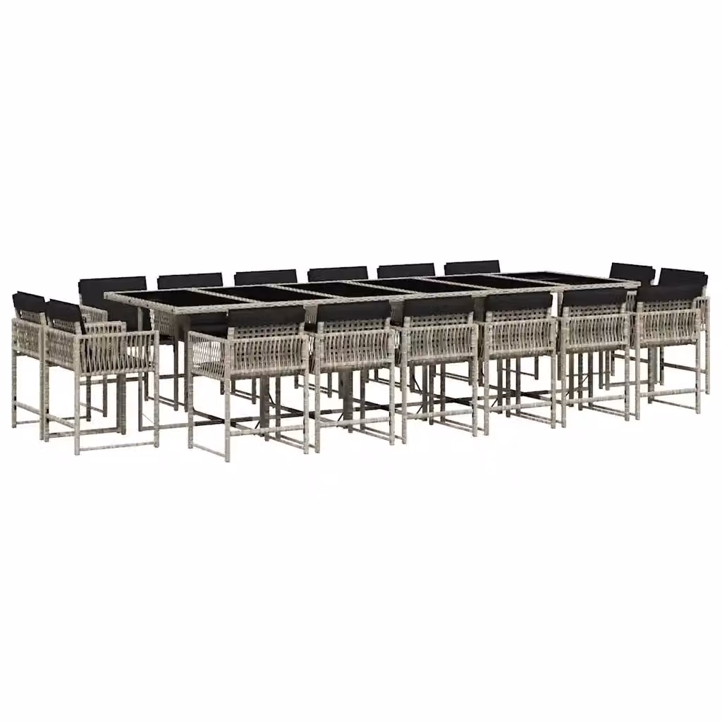 Set da pranzo da giardino vidaXL in polyrattan con cuscini e tavolo in vetro, 17 pezzi, Grigio Antracite e Nero – 2