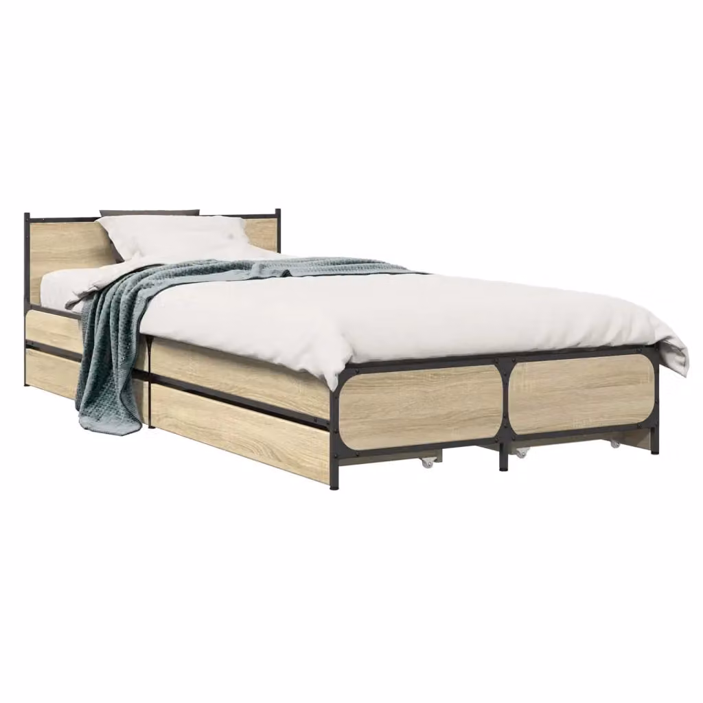 Struttura letto moderna con cassetti e testata vidaXL in legno marrone L: 80 cm, P: 200 cm, H: 83 cm – 2
