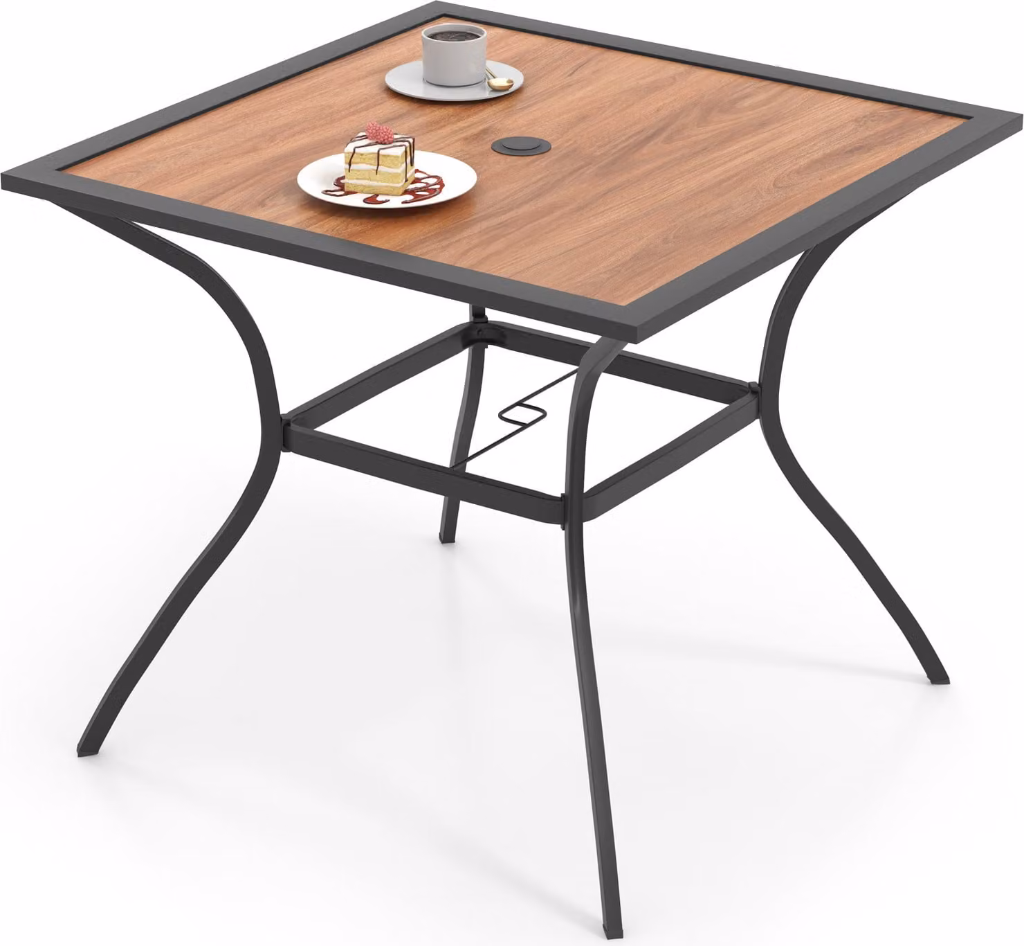 COSTWAY: Tavolo da giardino, tavolo da balcone con piano, tavolo da terrazza con foro parasole regolabile, per 4 persone, tavolo da esterno per mangiare, dimensioni 85x85x74 cm