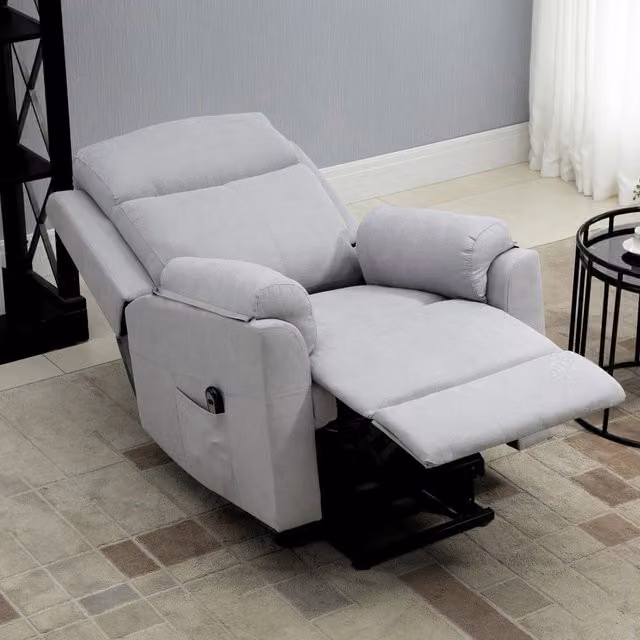 Poltrona relax elettrica Mivray con funzione alzata e reclinazione, rivestimento in tessuto grigio con struttura in metallo e imbottitura in schiuma – 1