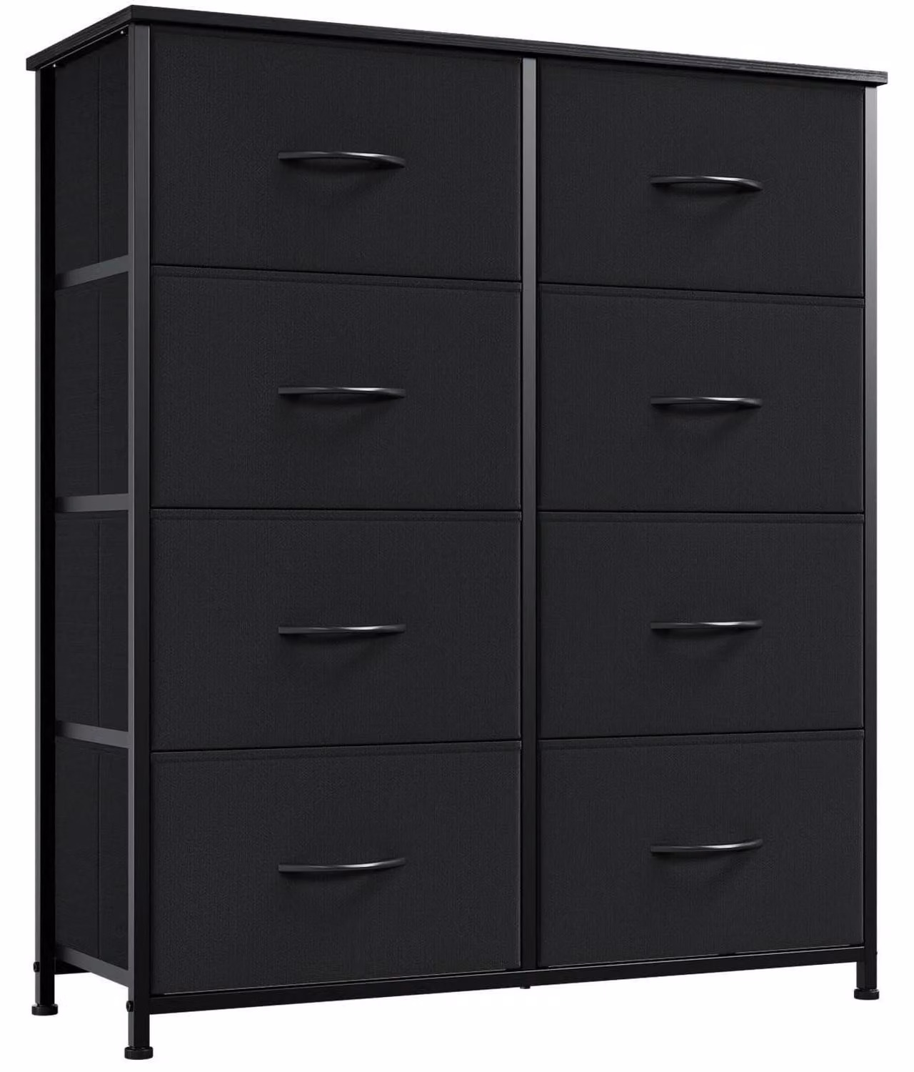 Comodino con 8 cassetti rivestiti in tessuto, colore nero, dimensioni 30x80x93 cm