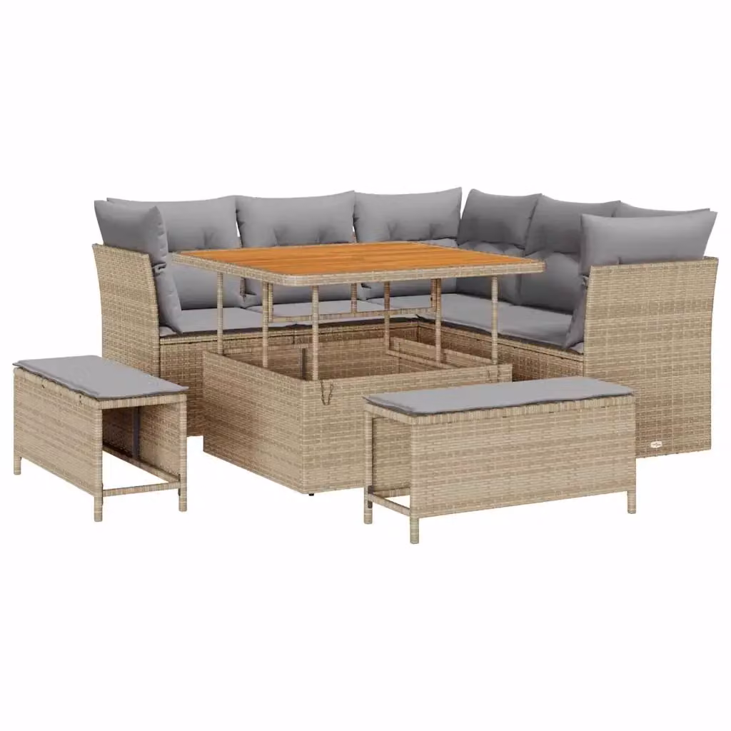 Set Divano da Giardino vidaXL 8 Pezzi con Tavolino e Cuscini Beige e Grigio – 2