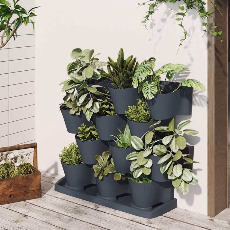 vidaXL Set di 12 fioriere verticali per giardino ornamentale o orto di erbe aromatiche in plastica, colore antracite