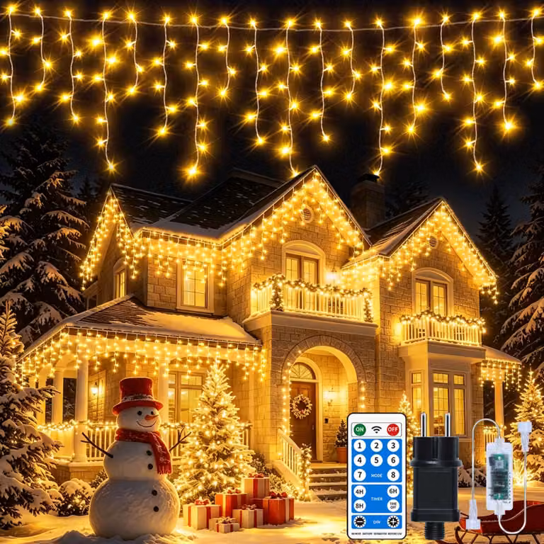 Catena luminosa effetto neve, 30 metri, 660 LED, luce bianco caldo, grado di protezione IP65