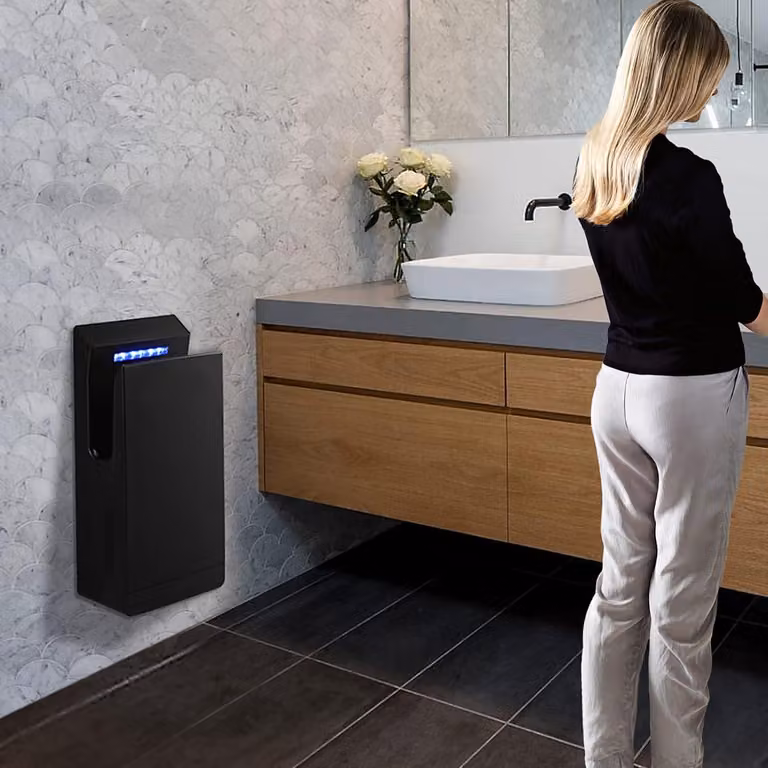 Asciugamani elettrici per mani da parete, con sterilizzazione UV e filtro HEPA, alta velocità (1350W), funzione anion, ideali per servizi igienici commerciali, colore nero opaco
