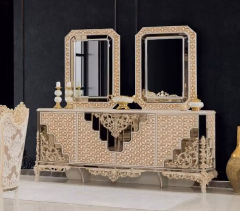 Casa Padrino set di mobili barocchi bianco / oro - 1 credenza e 2 specchi - Mobili fatti a mano in stile barocco - Nobile e magnifico