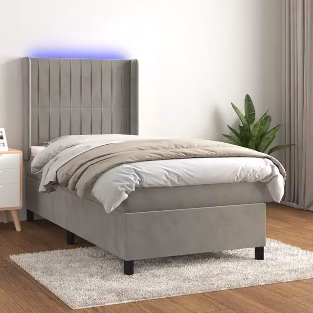 Letto a Molle Materasso e LED-Struttura Letto con Materasso Grigio Chiaro 80x200 cm Velluto 954603