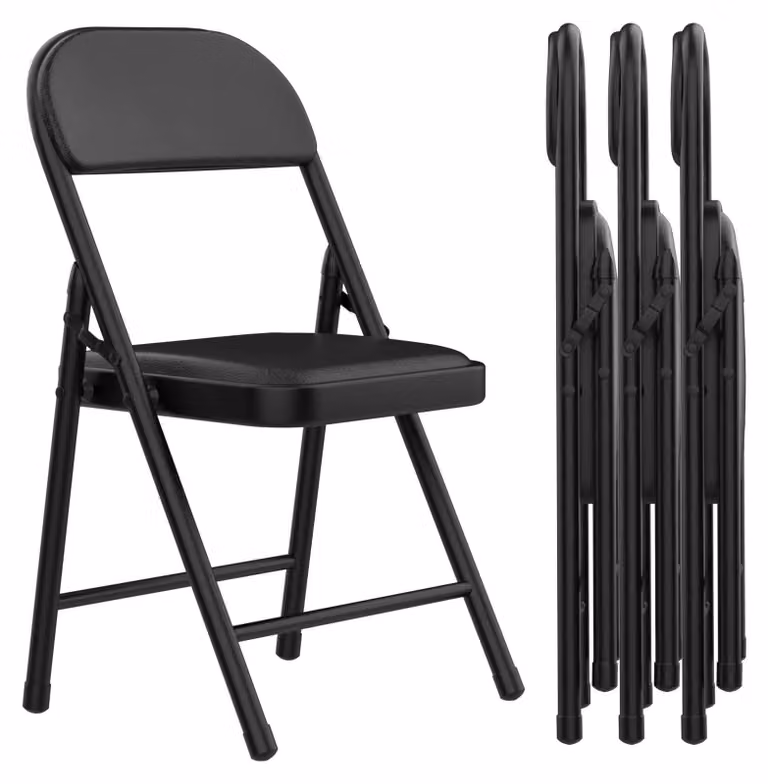 Set di sedie - Sedie da pranzo - Rivestimento in ecopelle imbottita - Struttura in metallo - Set da 4 pezzi - Colore: nero