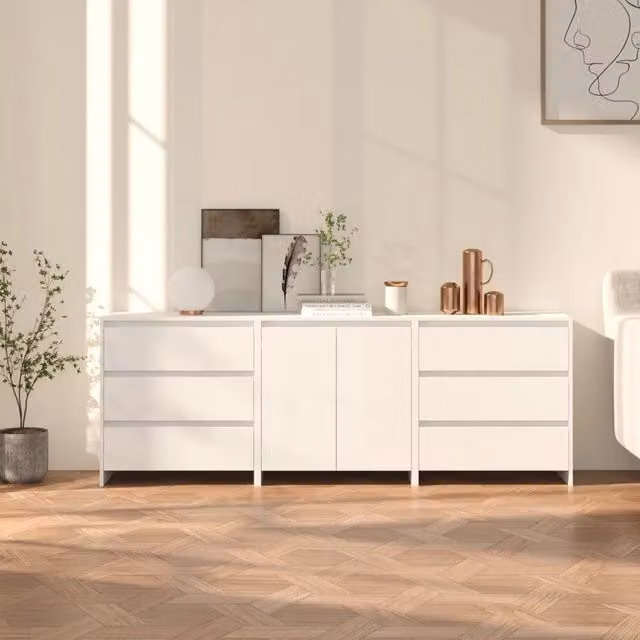 Credenze 3 pz Bianche in Legno Multistrato 3098065