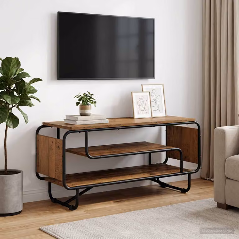 Supporto TV industriale vidaXL in legno e metallo, colore marrone, L 98 x P 36 x H 45 cm