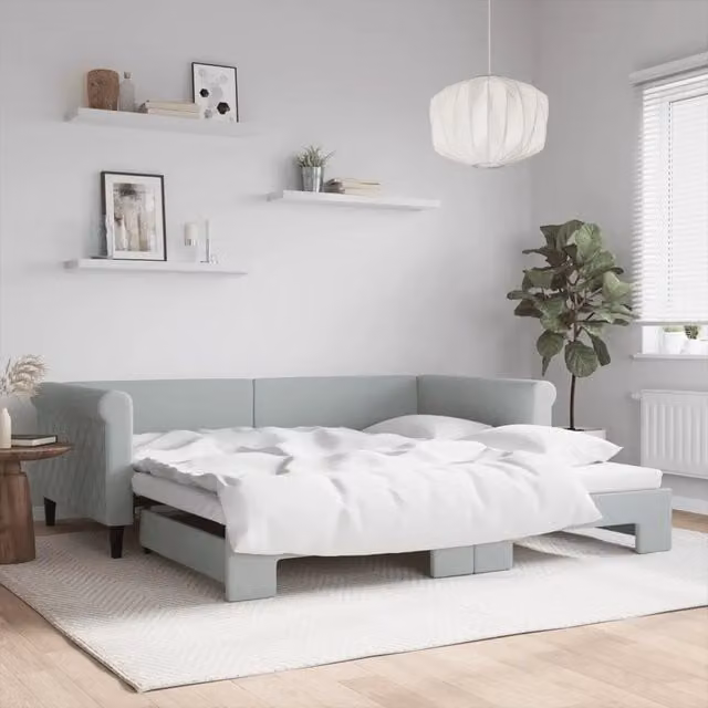 Divano Letto con Letto Estraibile-Sofa Letto-Daybed Grigio Chiaro 100x200 Velluto 870145