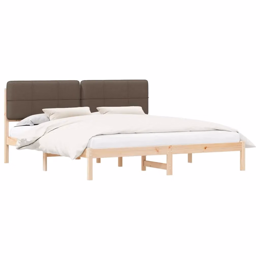 Letto con Testiera Rivestita in Pino Massello vidaXL, Colore Talpa, 200 x 200 cm – 2