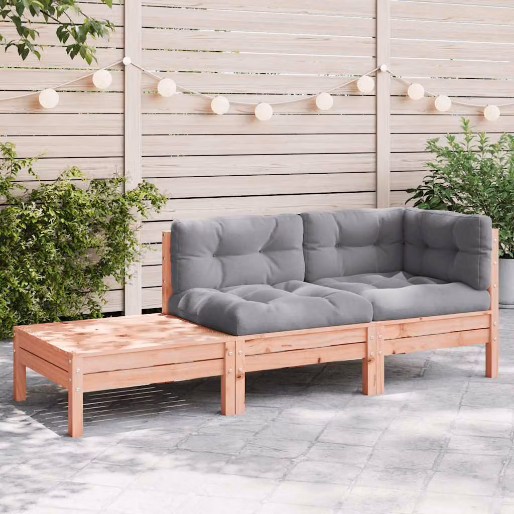 vidaXL Divano da Giardino ad L con Cuscini e Poggiapiedi in Legno Massello Trattato, Grigio e Marrone – 1