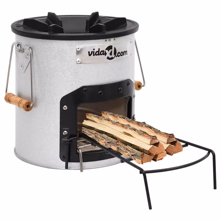 vidaXL Stufa a Legna da Campeggio Chiminea in Acciaio Argento L/P/H: 45 x 25 x 26 cm