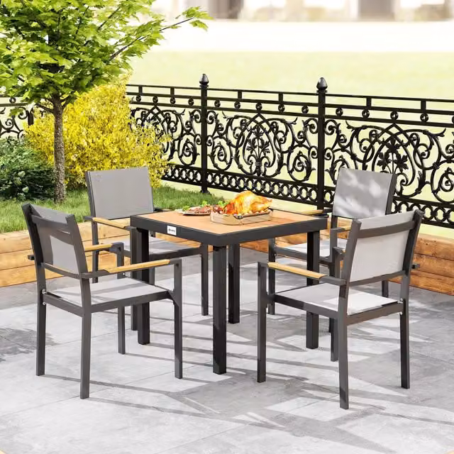 Tavolo da giardino quadrato WISHDOR in alluminio e plastica effetto legno, colore marrone, L/P/H: 78 x 78 x 74 cm