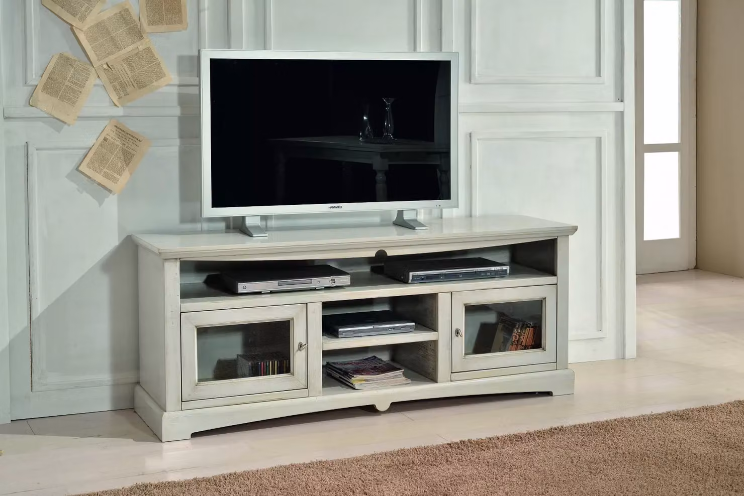 Mobile porta TV Goccia Mobili 2G in legno grigio stile shabby chic L: 170 cm, P: 46 cm, H: 69 cm – 2
