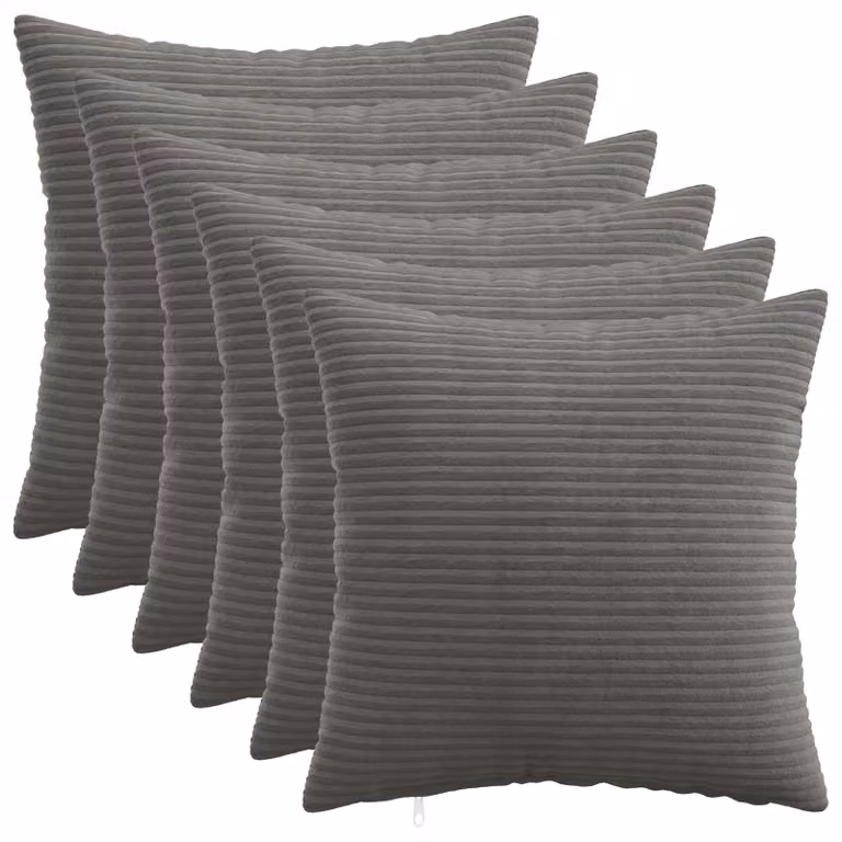 Set di 6 federe vidaXL HEERLEN in velluto a coste, Grigio Scuro, L: 50 cm x P: 50 cm