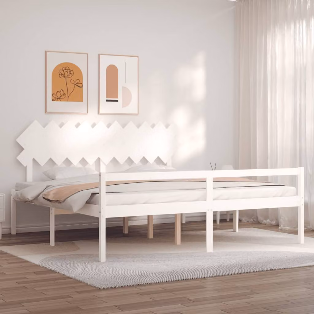 Letto per anziani vidaXL in legno massello di pino bianco con testiera, L/P: 200 x 200 cm
