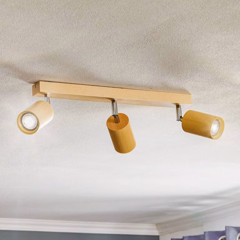 Faretto da soffitto Cre in legno, 3 luci SOLLUX LIGHTING, dimmerabile, Legno chiaro, Soggiorno / Sala da pranzo, Legno, Scandinavo