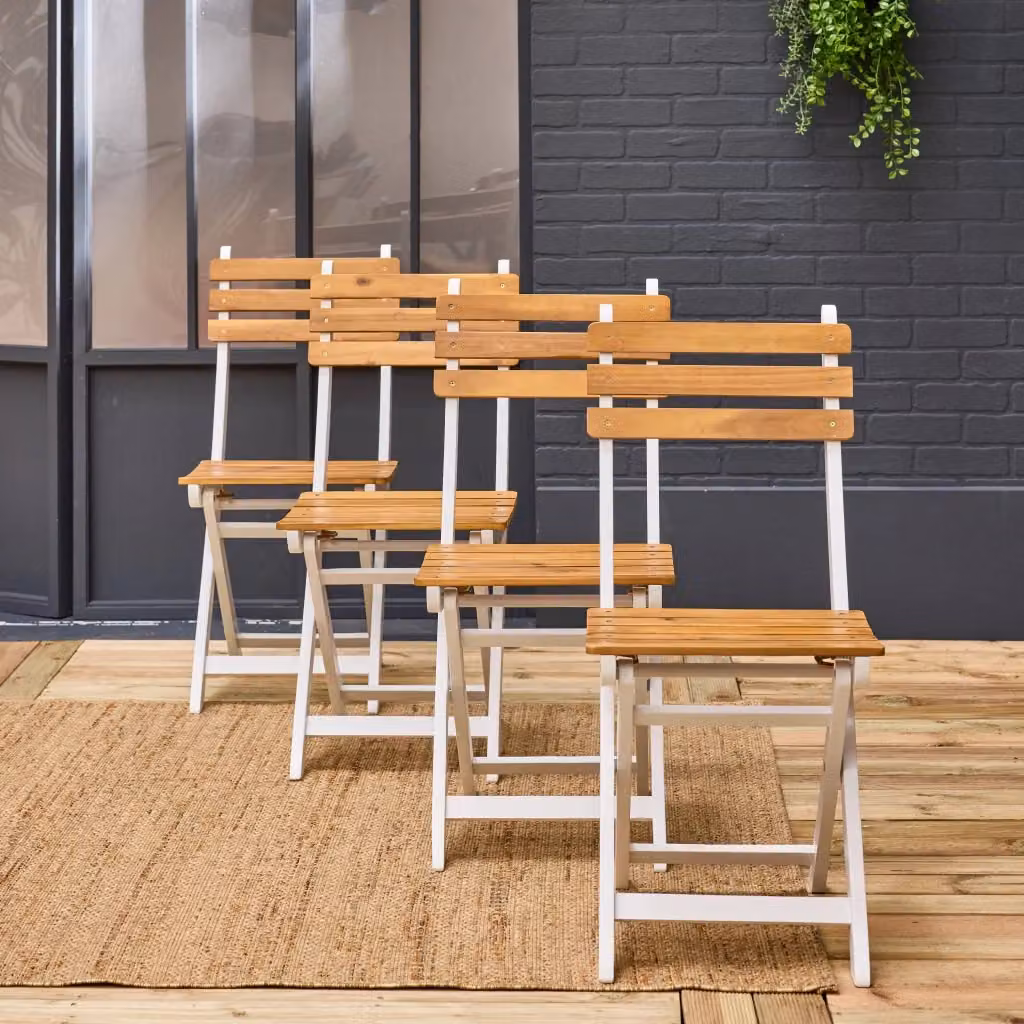 Set di 4 sedie da giardino pieghevoli Sweeek in legno di acacia laccato bianco, impilabili – 2