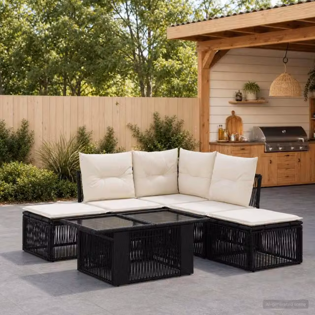 Set Divano da Giardino 6 pz Nero polyrattan 3436471