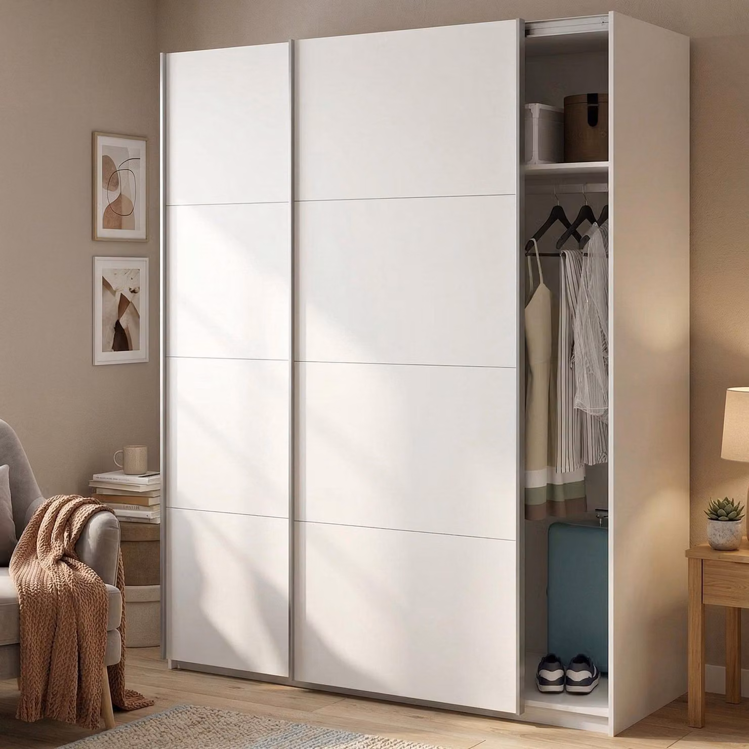 Dmora Guardaroba 2 Ante Opi 60x200h cm Bianco, Appendiabiti 2 Ante