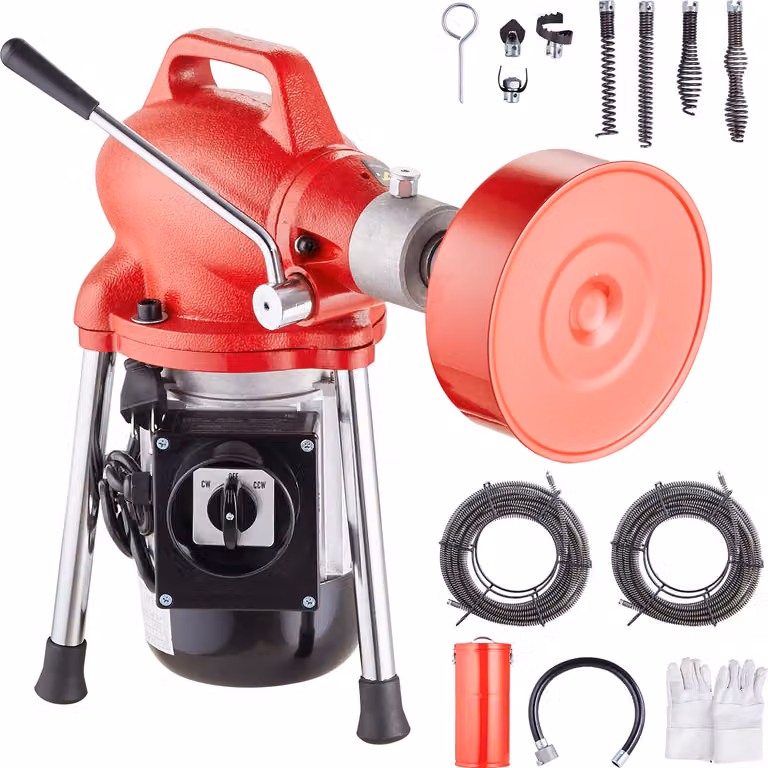 SucceBuy Macchina per la pulizia dei tubi, 120 piedi x 5/8", 370 W, macchina elettrica per la pulizia dei tubi con alimentazione manuale - con 2 sezioni di cavo d'acciaio (120' x 5/8" e 23' x 3/8")