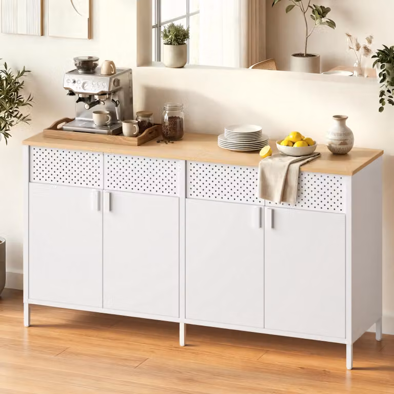 SONGMICS Armadio in metallo, con ripiani regolabili, 40 x 141 x 76 cm, bianco-beige