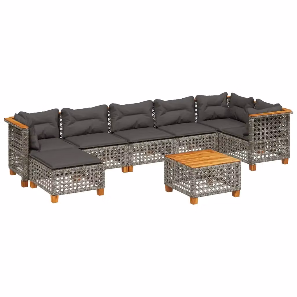 vidaXL Set Divano da Giardino 8 pz a L in Polyrattan Grigio con Cuscini e Tavolino – 2