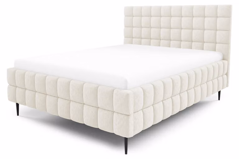 Letto imbottito con contenitore Stratus, colore avorio, dimensioni 140 x 200 cm