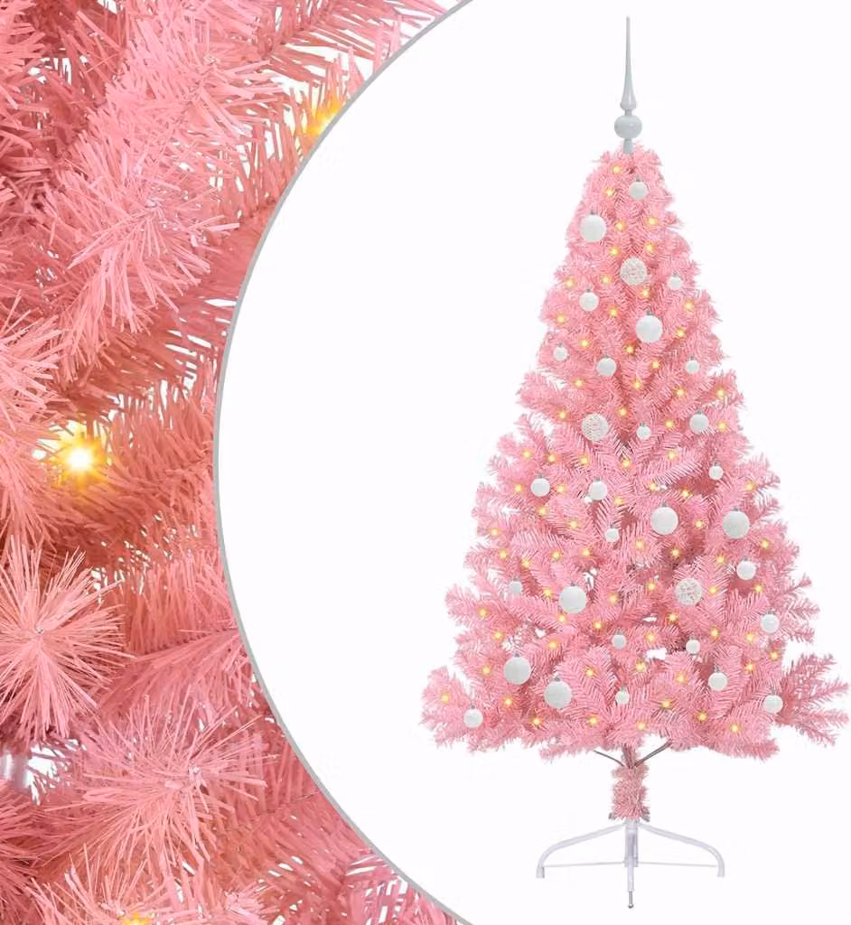 Albero di Natale artificiale con luci integrate Rosa 150 cm PVC
