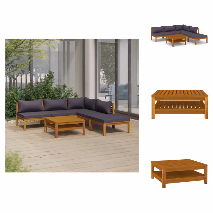 vidaXL Set di 6 pezzi per salotto da giardino con cuscino in legno massiccio di acacia - Set di mobili da giardino