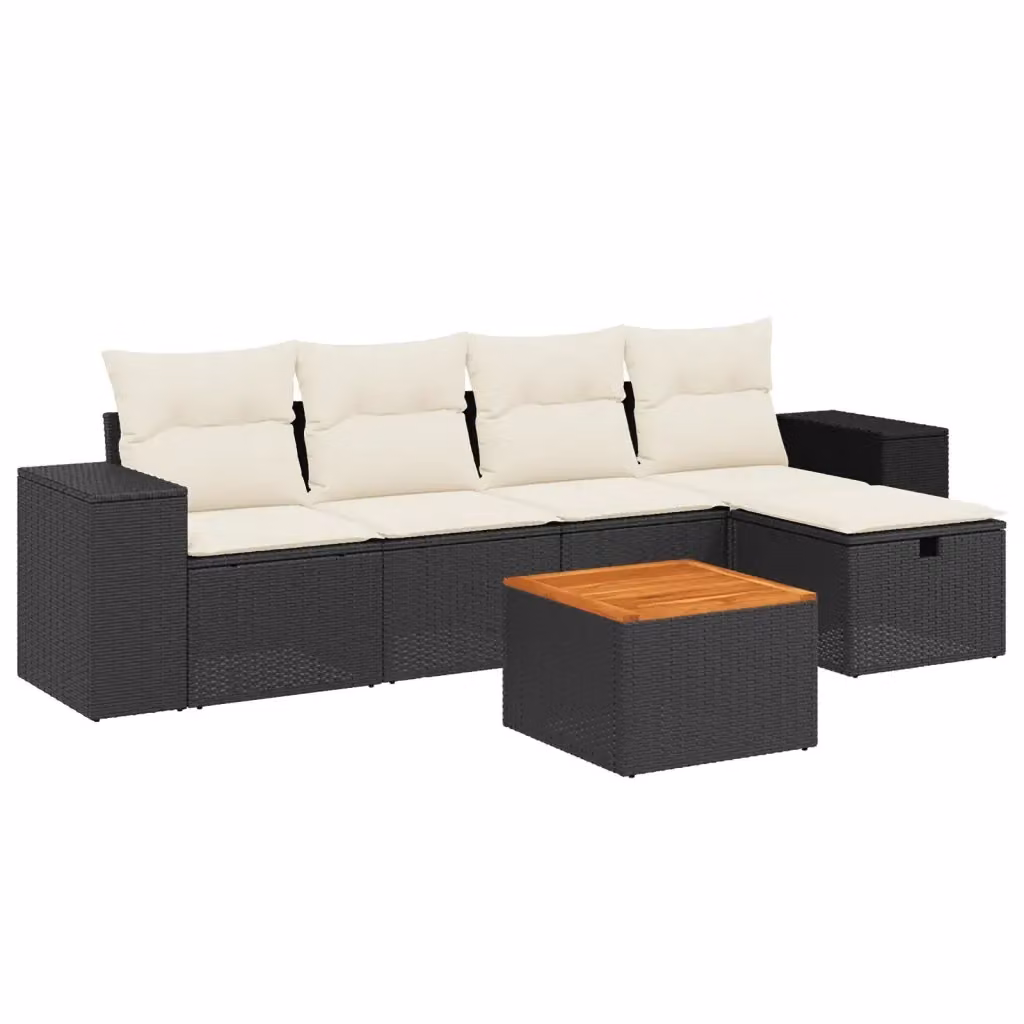 vidaXL Set Divano da Giardino a L 6 pz con Cuscini Nero e Polyrattan – 2