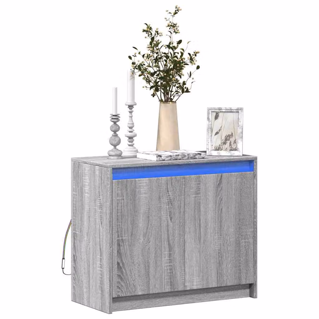 Credenza moderna vidaXL con illuminazione LED in legno multistrato e MDF, colore Grigio Sonoma, L 72 cm x P 34 cm x H 61 cm